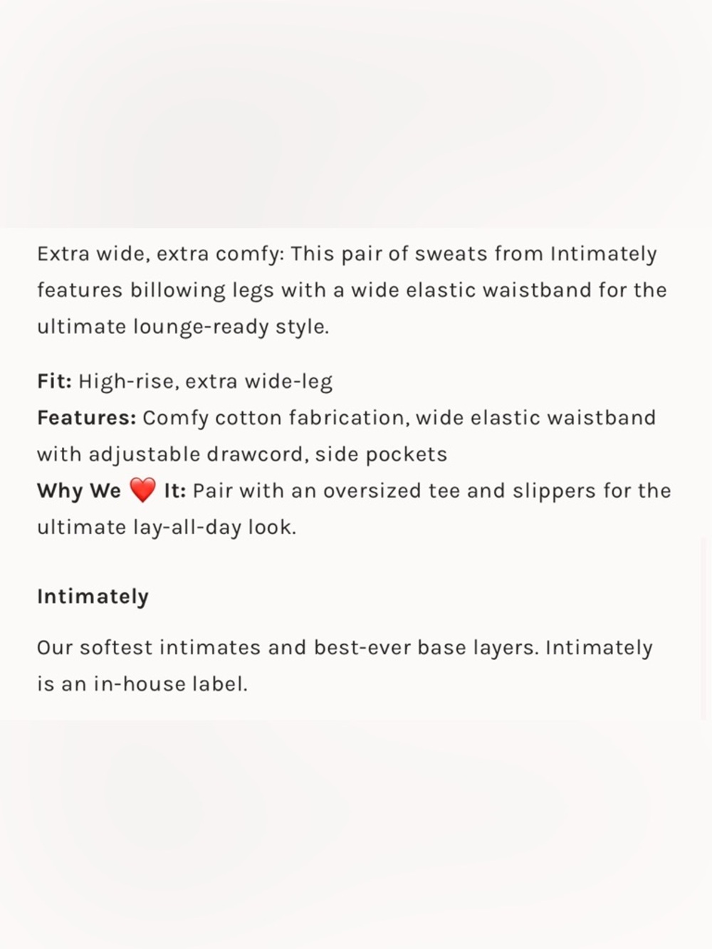 NWT. Free People Intimately. Size Large. ‘Wait a Minute’ Wide Leg Lounge Pants. - Picture 11 of 13
